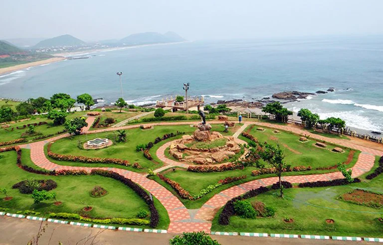 Scenic coastline and beach in Visakhapatnam, the Jewel of the East Coast.